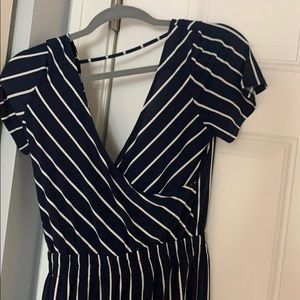 Navy Blue Striped Jumpsuit